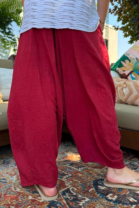 Sandbar Linen Blend Bloom Barrel Pant Rioja